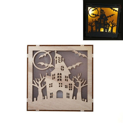 Wooden Halloween Witch Pumpkin Haunted House LED Lights Three-Dimensional Ornaments(JM01498)-garmade.com