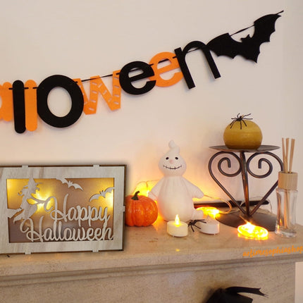 Wooden Halloween Witch Pumpkin Haunted House LED Lights Three-Dimensional Ornaments(JM01503)-garmade.com