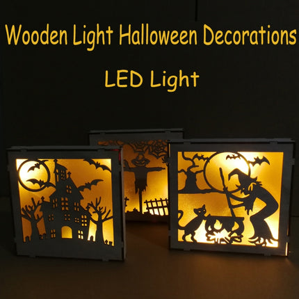 Wooden Halloween Witch Pumpkin Haunted House LED Lights Three-Dimensional Ornaments(JM01500)-garmade.com