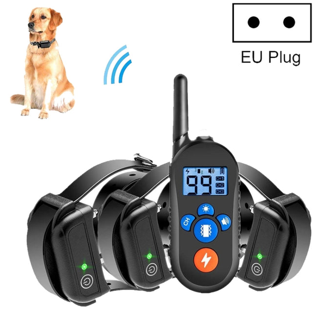 800m Remote Control Electric Shock Bark Stopper Vibration Warning Pet Supplies Electronic Waterproof Collar Dog Training Device, Style:556-3(EU Plug)-garmade.com