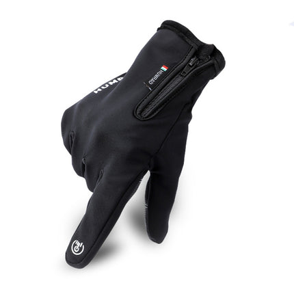 HUMRAO Outdoor Riding Gloves Winter Velvet Thermal Gloves Ski Motorcycle Waterproof Non-Slip Gloves, Size: M(Black)-garmade.com