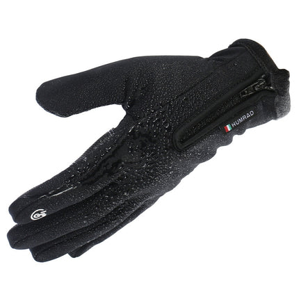 HUMRAO Outdoor Riding Gloves Winter Velvet Thermal Gloves Ski Motorcycle Waterproof Non-Slip Gloves, Size: M(Black)-garmade.com
