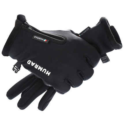 HUMRAO Outdoor Riding Gloves Winter Velvet Thermal Gloves Ski Motorcycle Waterproof Non-Slip Gloves, Size: L(Black)-garmade.com