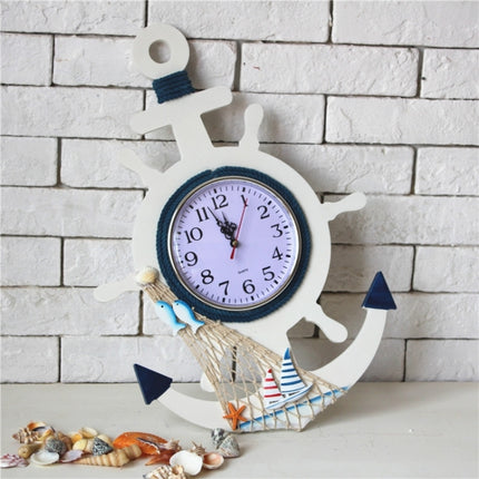 Mediterranean Style Blue And White Rudder Clock Wall Clock Home Living Room Bedroom Decoration Wooden Crafts, Style:Pisces-garmade.com