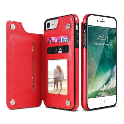 For iPhone XR Retro PU Leather Case Multi Card Holders Phone Case(Red)-garmade.com
