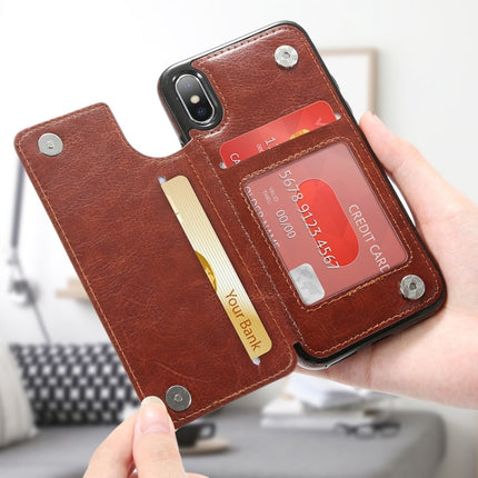For iPhone XS Max Retro PU Leather Case Multi Card Holders Phone Cases (Rose Red)-garmade.com