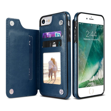 For iPhone XS Retro PU Leather Case Multi Card Holders Phone Cases(Blue)-garmade.com