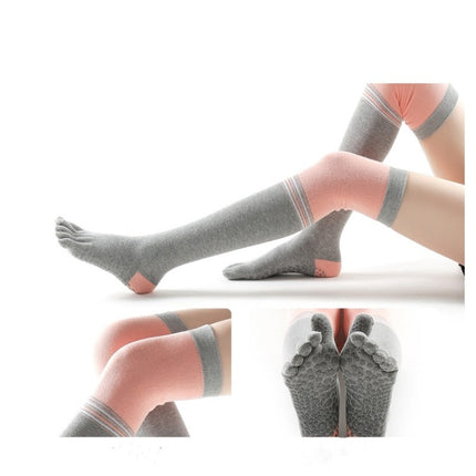 Ladies Over The Knee Yoga Socks Winter Warm Non-Slip Dance Five-Finger Socks, Size: Free Size( Striped Navy)-garmade.com