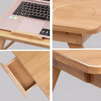 Folding Laptop Desk Bed Card Slot Lifting Type Lazy Computer Desk, Size: Small (50cm), Style:with Drawer (Brown)-garmade.com