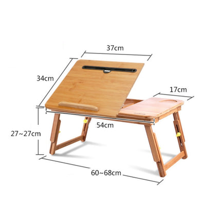 Folding Laptop Desk Bed Card Slot Lifting Type Lazy Computer Desk, Size: Medium (54cm), Style:with Drawer (Brown)-garmade.com