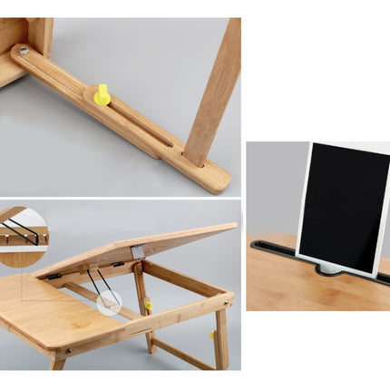 Folding Laptop Desk Bed Card Slot Lifting Type Lazy Computer Desk, Size: Medium (54cm), Style:with Drawer (Brown)-garmade.com