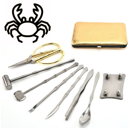 8 in 1 Stainless Steel Household Crab Eating Tool Set(Golden)-garmade.com