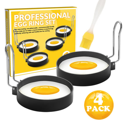 Egg Ring Iron Spray Non-Stick Round Omelette Model Omelette Mold, Specification: 4 PCS + Brush-garmade.com