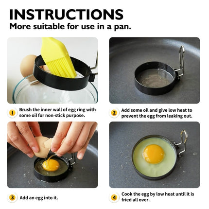 Egg Ring Iron Spray Non-Stick Round Omelette Model Omelette Mold, Specification: 4 PCS + Brush-garmade.com