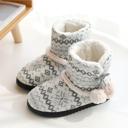 Winter High-Top Cotton Slippers Cotton Slippers With Heel Velvet Thick-Soled Indoor Warm Shoes, Size:35-36(Light Gray)-garmade.com