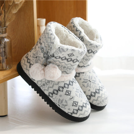 Winter High-Top Cotton Slippers Cotton Slippers With Heel Velvet Thick-Soled Indoor Warm Shoes, Size:35-36(Light Gray)-garmade.com