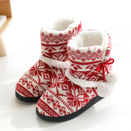 Winter High-Top Cotton Slippers Cotton Slippers With Heel Velvet Thick-Soled Indoor Warm Shoes, Size:35-36(Christmas Red)-garmade.com