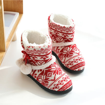 Winter High-Top Cotton Slippers Cotton Slippers With Heel Velvet Thick-Soled Indoor Warm Shoes, Size:35-36(Christmas Red)-garmade.com