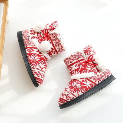 Winter High-Top Cotton Slippers Cotton Slippers With Heel Velvet Thick-Soled Indoor Warm Shoes, Size:35-36(Christmas Red)-garmade.com