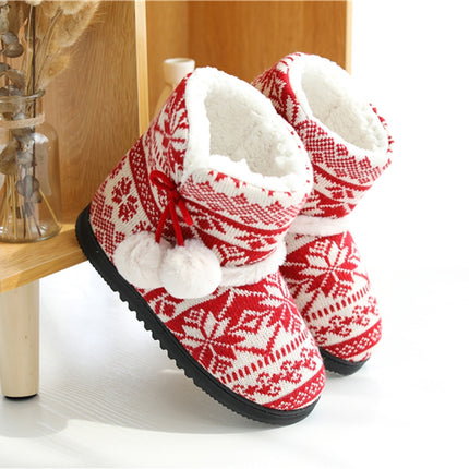 Winter High-Top Cotton Slippers Cotton Slippers With Heel Velvet Thick-Soled Indoor Warm Shoes, Size:35-36(Christmas Red)-garmade.com