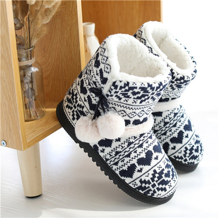 Winter High-Top Cotton Slippers Cotton Slippers With Heel Velvet Thick-Soled Indoor Warm Shoes, Size:35-36(Black)-garmade.com