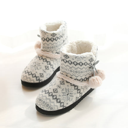 Winter High-Top Cotton Slippers Cotton Slippers With Heel Velvet Thick-Soled Indoor Warm Shoes, Size:37-38(Light Gray)-garmade.com