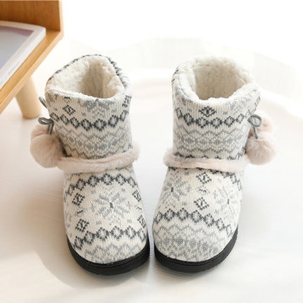 Winter High-Top Cotton Slippers Cotton Slippers With Heel Velvet Thick-Soled Indoor Warm Shoes, Size:37-38(Light Gray)-garmade.com