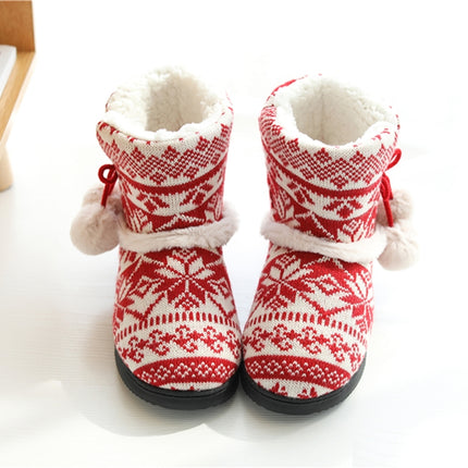 Winter High-Top Cotton Slippers Cotton Slippers With Heel Velvet Thick-Soled Indoor Warm Shoes, Size:37-38(Christmas Red)-garmade.com