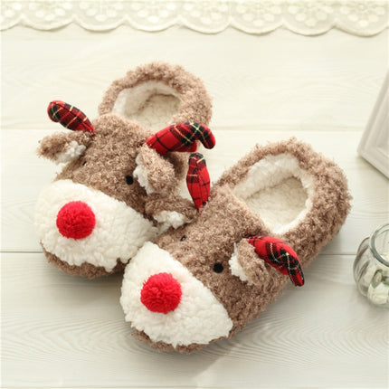 Elk Slippers Cute Thick-Soled With Heel Cotton Slippers Autumn And Winter Cotton Slippers, Colour: Brown(36)-garmade.com