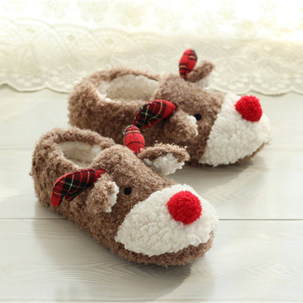 Elk Slippers Cute Thick-Soled With Heel Cotton Slippers Autumn And Winter Cotton Slippers, Colour: Brown(40)-garmade.com