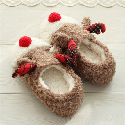 Elk Slippers Cute Thick-Soled With Heel Cotton Slippers Autumn And Winter Cotton Slippers, Colour: Brown(36)-garmade.com