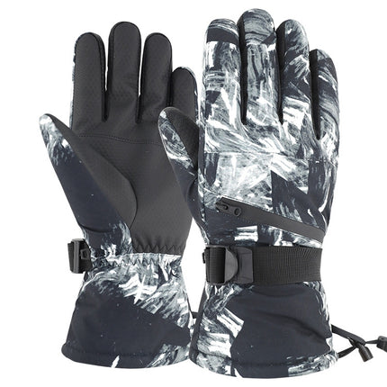 Winter Thermal Ski Gloves Outdoor Waterproof Velvet Gloves Thickening Touch Screen Motorcycle Gloves, Size: L(Black)-garmade.com