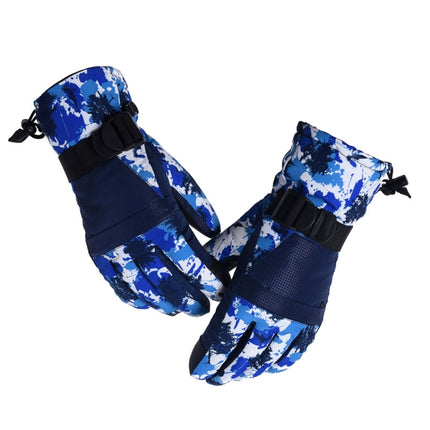 Unisex Skiing Riding Winter Outdoor Sports Touch Screen Thickened Splashproof Windproof Warm Gloves, Size: M(Inkjet Blue)-garmade.com