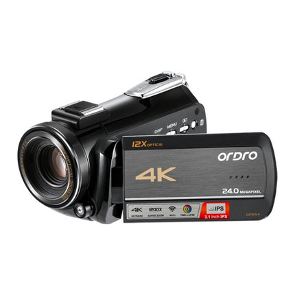 ORDRO AC5 4K HD Night Vision WiFi 12X Optical Zoom Digital Video DV Camera Camcorder, Style:Standard(Black)-garmade.com