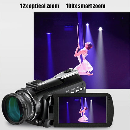 ORDRO AC5 4K HD Night Vision WiFi 12X Optical Zoom Digital Video DV Camera Camcorder, Style:Standard + Microphone + Handheld Stand(Black)-garmade.com