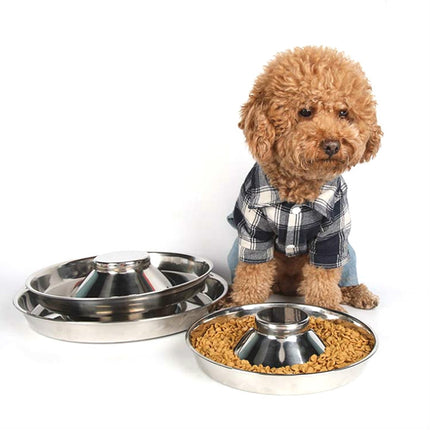 Pet Dog Food Bowl Dog Food Bowl Stainless Steel Slow Food Bowl Pet Supplies, Size:26cm-garmade.com