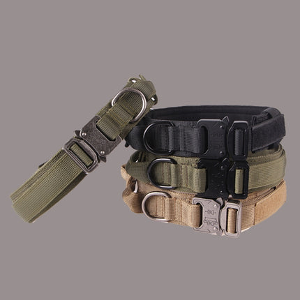 Nylon Thickened Large And Medium-Sized Dog Traction Collar Pet Collar, Size:M(Army Green)-garmade.com