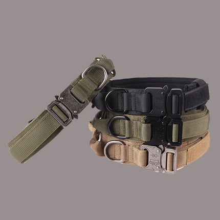 Nylon Thickened Large And Medium-Sized Dog Traction Collar Pet Collar, Size:M(Khaki+Black Button)-garmade.com