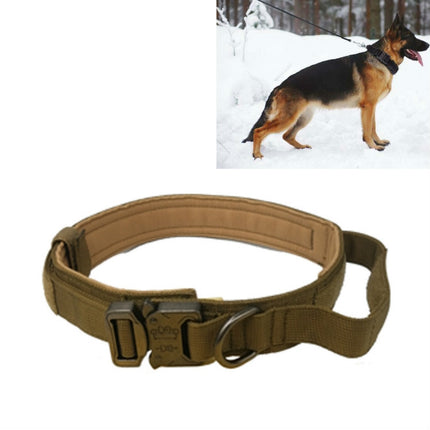 Nylon Thickened Large And Medium-Sized Dog Traction Collar Pet Collar, Size:L(Khaki+Light Button)-garmade.com