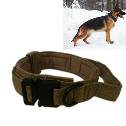 Nylon Thickened Large And Medium-Sized Dog Traction Collar Pet Collar, Size:L(Khaki+Black Button)-garmade.com