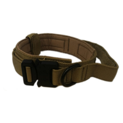 Nylon Thickened Large And Medium-Sized Dog Traction Collar Pet Collar, Size:XL(Khaki+Black Button)-garmade.com