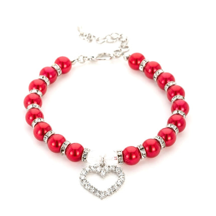 5 PCS Pet Supplies Pearl Necklace Pet Collars Cat and Dog Accessories, Size:S(Red)-garmade.com