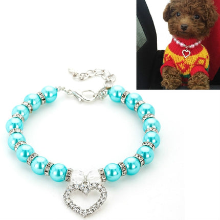 5 PCS Pet Supplies Pearl Necklace Pet Collars Cat and Dog Accessories, Size:S(Lake Blue)-garmade.com