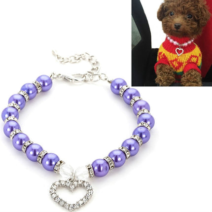 5 PCS Pet Supplies Pearl Necklace Pet Collars Cat and Dog Accessories, Size:M(Purple)-garmade.com