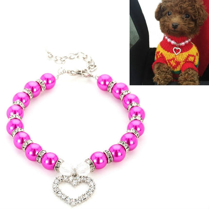 5 PCS Pet Supplies Pearl Necklace Pet Collars Cat and Dog Accessories, Size:M(Purple Red)-garmade.com