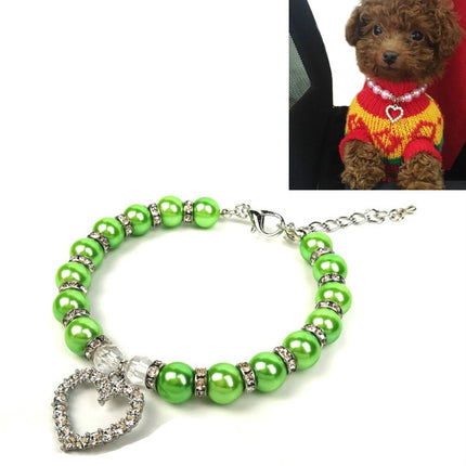 5 PCS Pet Supplies Pearl Necklace Pet Collars Cat and Dog Accessories, Size:L(Green)-garmade.com
