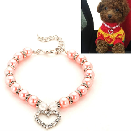 5 PCS Pet Supplies Pearl Necklace Pet Collars Cat and Dog Accessories, Size:L(Pink)-garmade.com