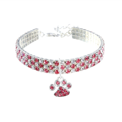 2 PCS Pet Collar Diamond Elastic Cat And Dog Necklace Jewelry, Size:S(Pink White)-garmade.com