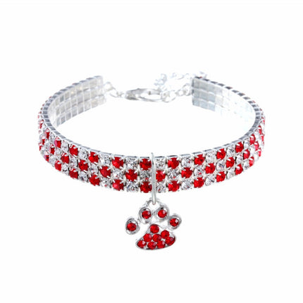 2 PCS Pet Collar Diamond Elastic Cat And Dog Necklace Jewelry, Size:S(Red White)-garmade.com