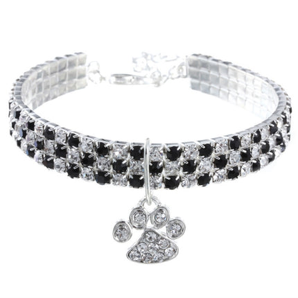 2 PCS Pet Collar Diamond Elastic Cat And Dog Necklace Jewelry, Size:S(Black White)-garmade.com
